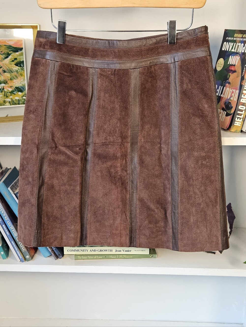 J. McLaughlin Brown Suede Leather A-Line Skirt Size Medium/ 6 Coastal Cowgirl